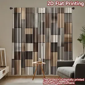 Creative Geometric Wood Grain Curtains, 2pcs Polyester Fabric, No Rod Needed, Ideal for Living Room & Bedroom Decor, Home Decoration Curtain, Window Curtain, Home Gift
