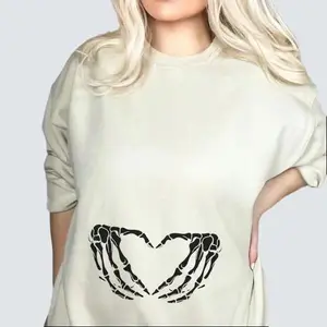 Skeleton Heart Hands Halloween Maternity Sweatshirt for Pregnant Women in Sizes S-3XL