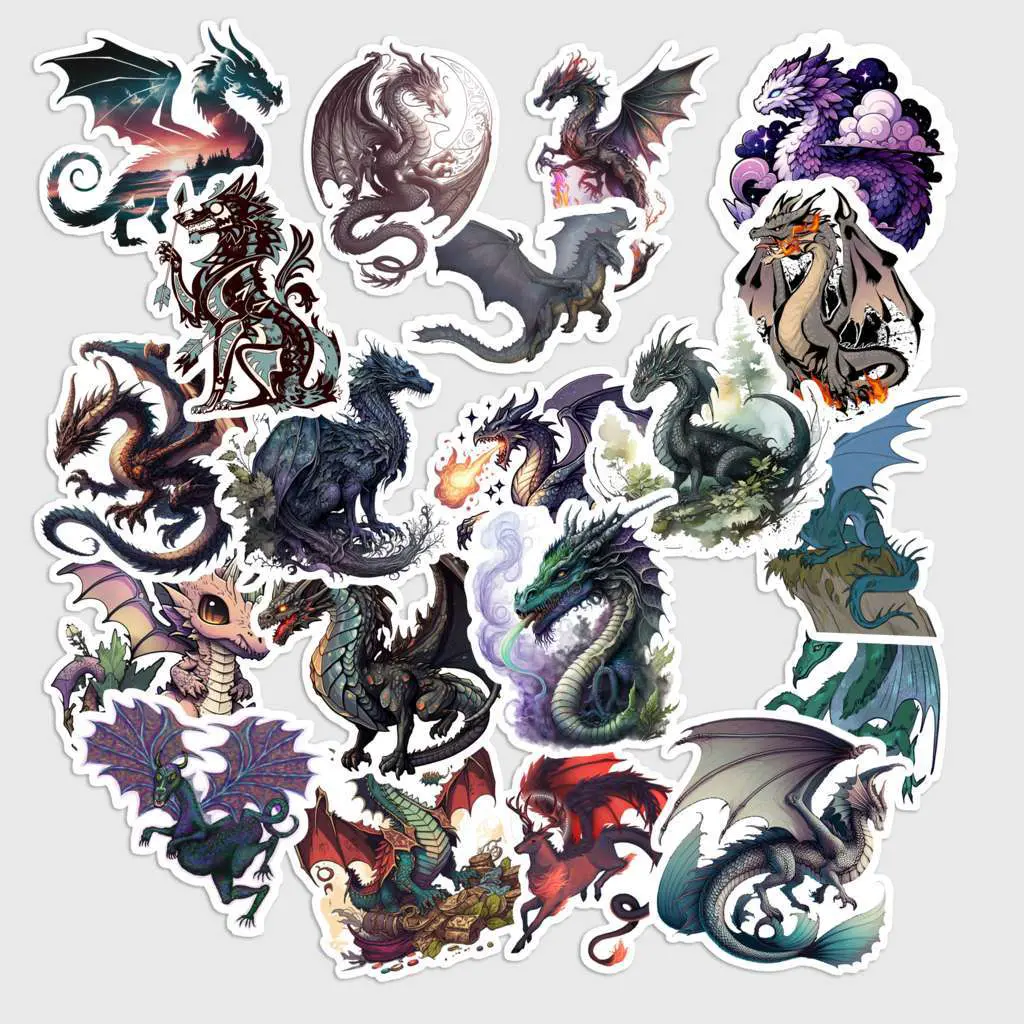Sticker Pack 20 pcs Fantasy Dragon Stickers, Mythical Creature Vinyl Decals