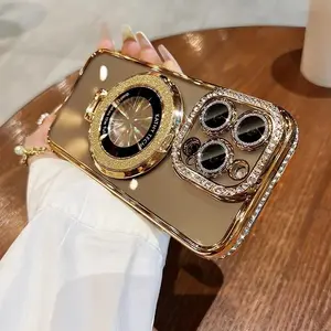 Fashion Phone Case with Camera Lens Protector, Glitter Phone Protective Cover, Phone Accessories Compatible with iPhone 11 12 13 14 15 Pro Max, Casing