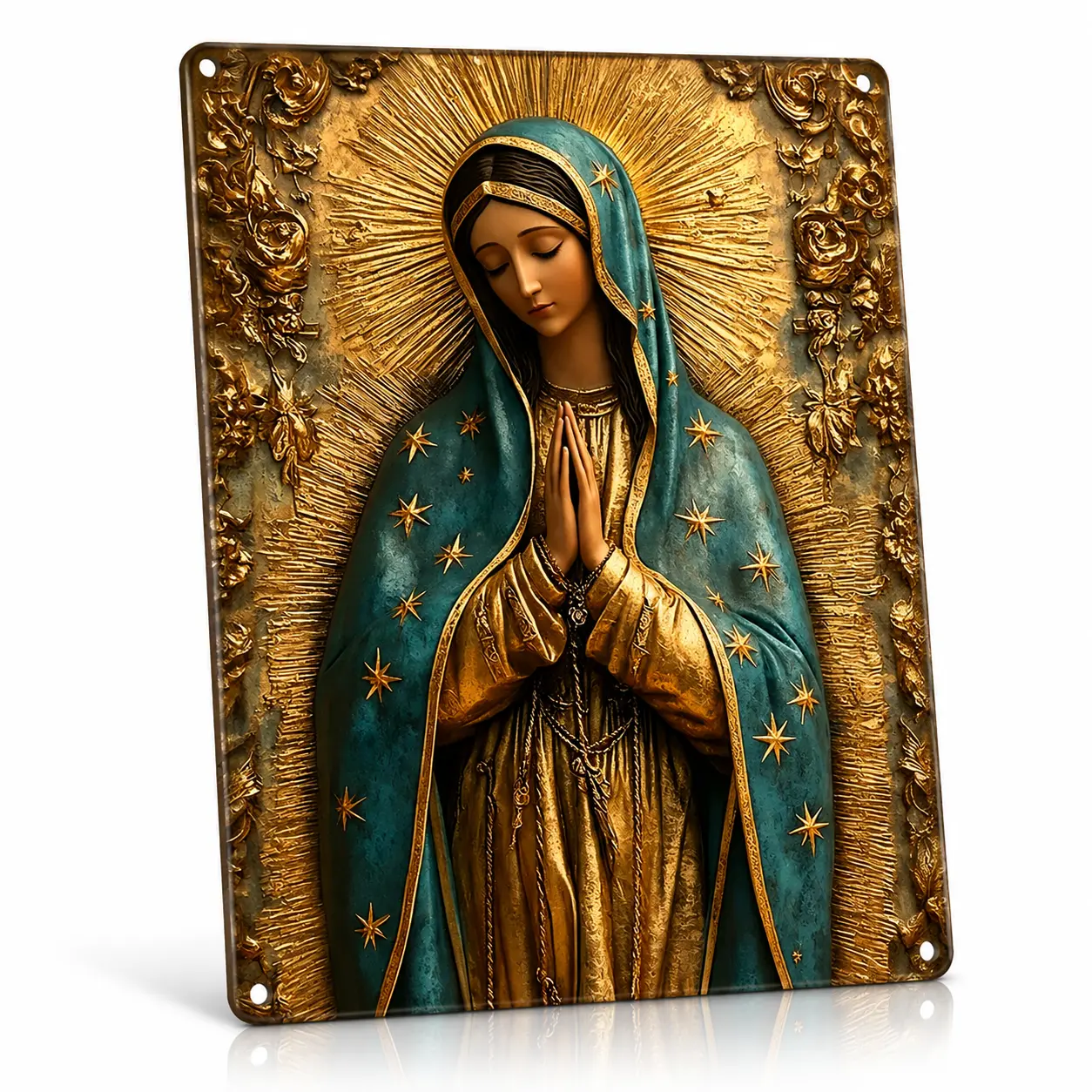 8x12 in Rectangle Religious Christianity Wall Mount Decorative Rustic Virgin Mary Aluminium Metal Wall Sign - Catholic Our Lady Of Guadalupe Vintage Tin Plaque, Indoor Gift Ornament