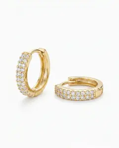 My Everyday Go-To Double Pave CZ Mini Gold Huggie HoopsHand-Set Dual Row Round Zircon Stones | Matches Knit Sweaters & Neutral Linen Tops Flawlessly Earrings