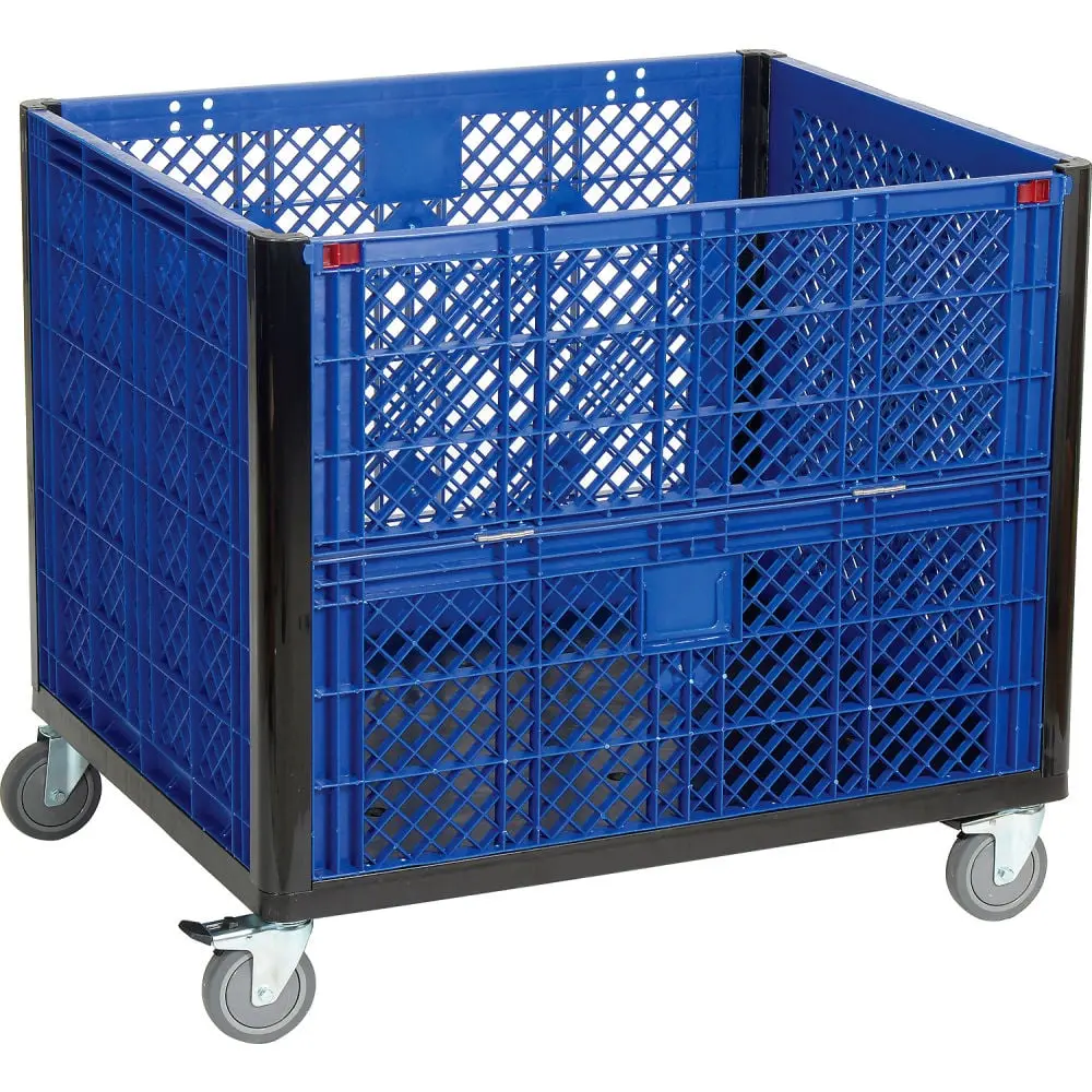 Global Industrial 603087DC Plastic Wall-Mounted Storage Solution - Collapsible, Easy-Assembly, Vented Wall Container with Drop Gate, Wheel-Equipped Casters - 39.25x31.50x34 in. OH, Wall-Mounted Storage Solutions