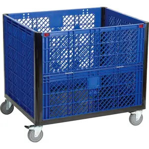 Global Industrial 603087DC Plastic Collapsible Easy-Assembly Vented Wall Container - Drop Gate, Wheel-Equipped Casters - 39.25x31.50x34 in. OH
