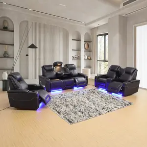 Dark Brown Top Grain Leather 3-Piece Living Room Recliner Sofa