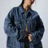 Women's Casual Everyday Elastic Vintage Washed Blue Denim Jean Jacket Coat Long Sleeve Button Loose Fit Jacket Coats, Retro Style, Perfect for Spring & Fall, Ladies Fashion Womenswear Outerwear