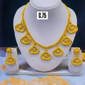 Gold Plated C.75 Pendant Necklace & Earrings Set for Women Elegant Versatile Jewelry for Casual & Formal Wear Perfect Gift