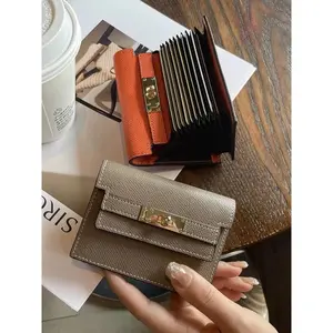 Ultra-Thin Leather Card Holder with Lock & Keychain, Compact Zipper Card Case, Exquisite Neutral Style for Daily Travel & On-the-Go Carry