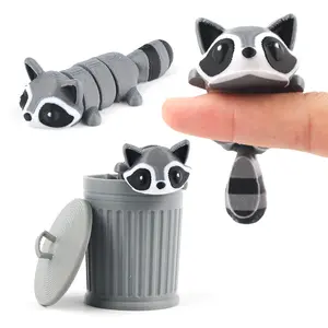 3d Printed Articulated Raccoon Toy, 1 Count Cute Trash Panda Toy with Trash Can, Stress Relief Toy for Home Office Desk, Birthday Gift, Articulated Fidget Figurines, Cute Collectible Figurines, Decorative Fidget Figurine
