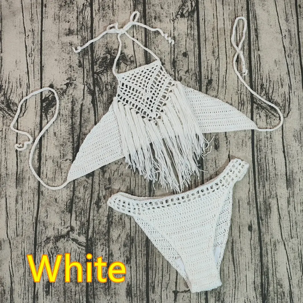Women'S Boho Crochet Bikini Set, Handmade 2-Piece Acrylic Bathing Suit with Fringe Trim and Lined Bottoms, Swimsuit Style Bikini, Bikini Beach Wear, Crochet Bathing Suit
