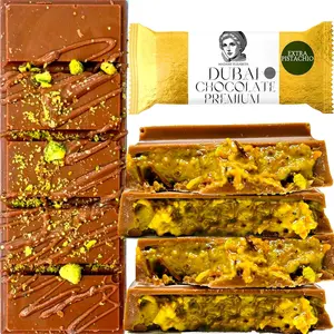 Dubai Kunafa Pistachio Chocolate Bar -2oz- Freshly Made with Italian Melting Chocolate | Extra Rich Pistachio Flavor | Thick Knafeh Kadaifi Pistachio Chocolate Bar | Freshly Baked & Wrapped in Patisserie