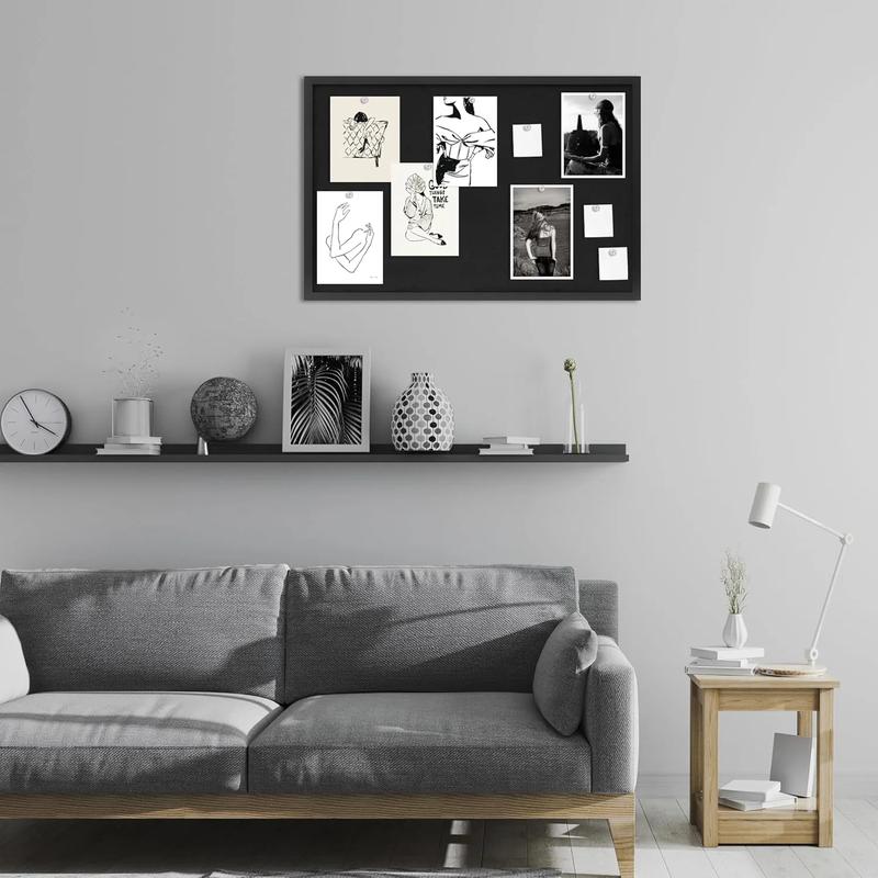 Cork Bulletin Board with Black Linen – Ideal Message Board or Vision Board for Office, Home & School Decoration