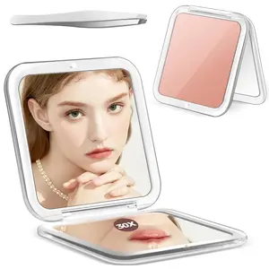 Compact Mirror, 30X Magnifying Mirror, Pocket Mirror for Purse, Travel Makeup Mirror with 30X/1X Magnification, Travel Essentials Mirror, Precision Tweezers, Present for Girls