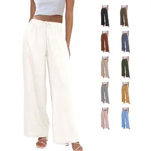 Hixiaohe Womens Cotton Linen Palazzo Pants Drawstring Elastic High Waist Trousers Casual Wide Leg Pants with Pockets TikTokShopBlackFriday