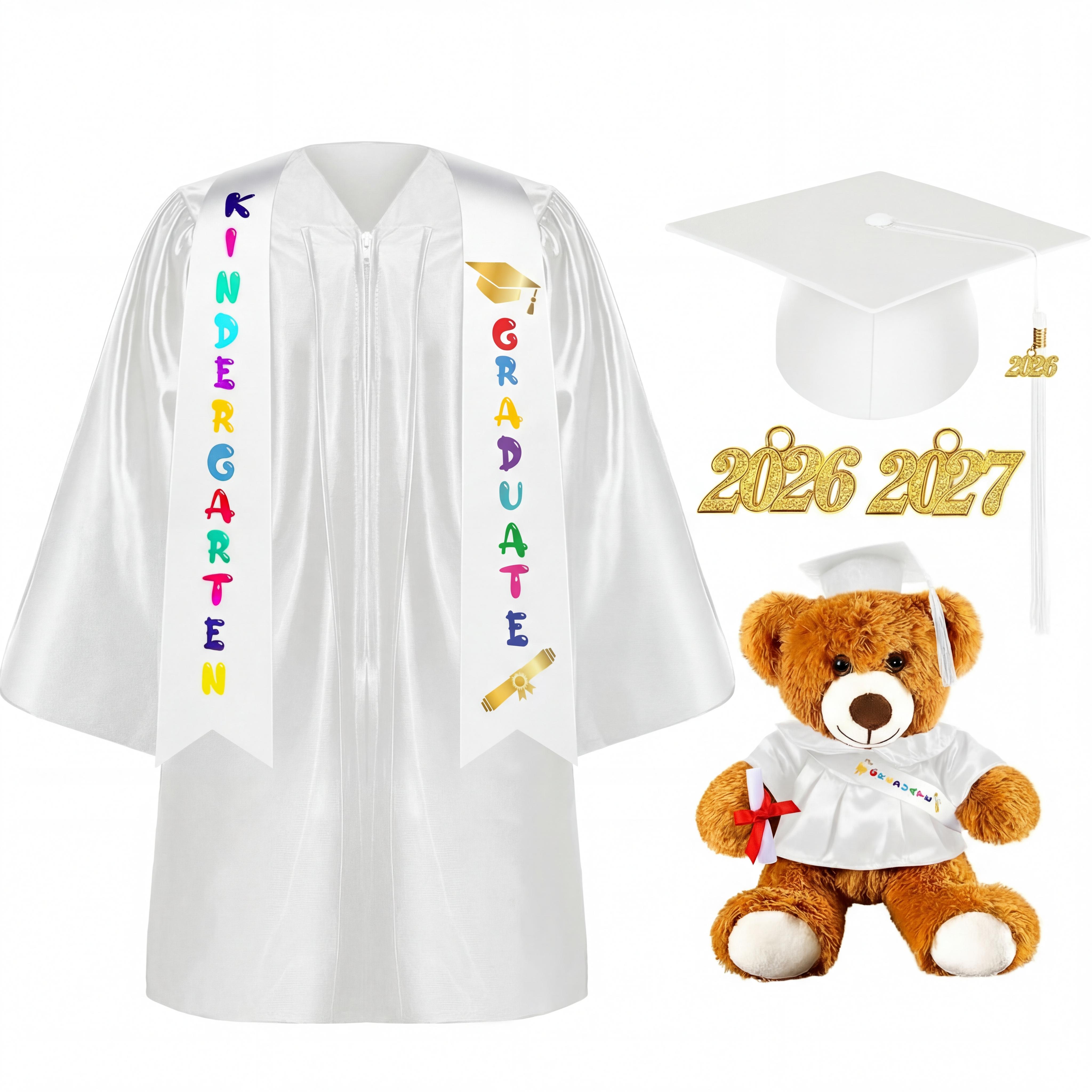 7 Pcs Graduation Gown Cap 2026 Graduation Accessories Include Stole Tassel Sash Charm Bear Gifts for Classmates or Friends Student  Graduation School Supplies