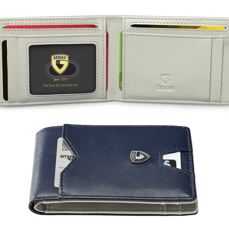 GSOIAX Men's Durable Bifold Wallet - Genuine Leather, Carbon Fiber, RFID Blocking, Elegant Compact Minimalist Design, Street Style, Gift Box Included for Christmas, Birthdays, Anniversaries, Do Not Wash