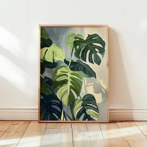 Monstera Painting Print Art Poster, Modern Plant Decor, House Plant, Botanical Aesthetic Wall Art, Farmhouse Living Room Bedroom Decor, Gardener Gifts