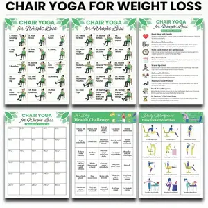 30-Day Fitness Weight Loss Challenge Calendar, Simple Exercise Plan, 6-Piece Chair Yoga Set, Gym & Home Use, Includes Workout Posters