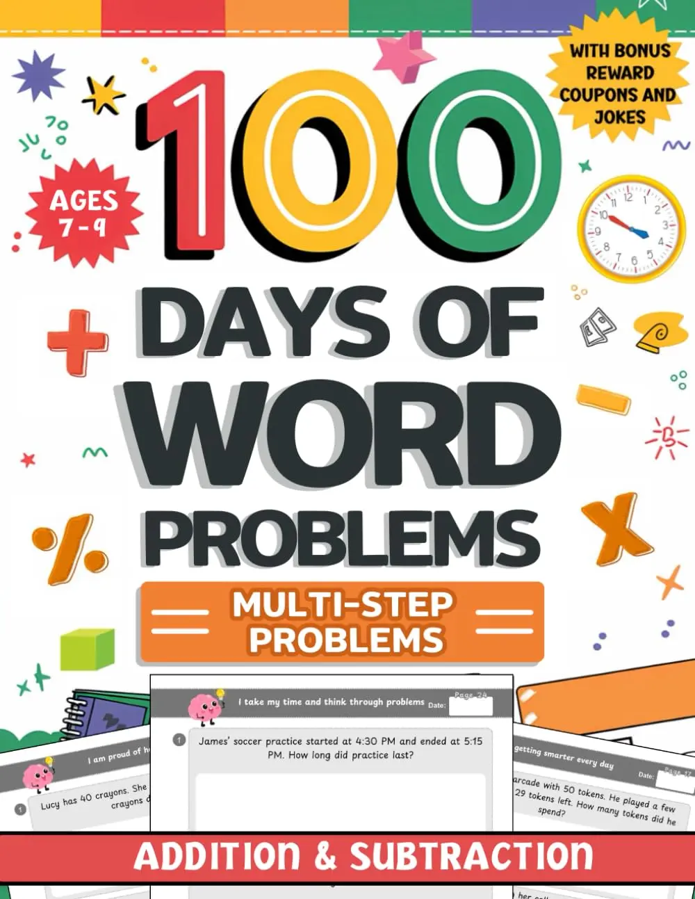 100 Days of 2nd Grade Word Problems: Daily Fun Addition and Subtraction Practice Math Equations | Boost Problem-Solving Skills with Real-Life ... 7-9 with Bonus Reward Coupons and Affirmation