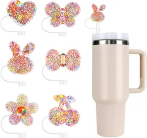 Straw Cover Cap, 6 count Glitter Toppers for  Cup,  Tumbler Accessories Compatible with 10mm Straw, Funny Gifts for Women & Girls (COLOR)