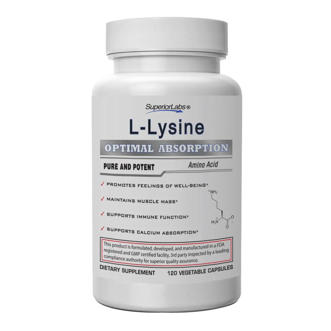 Superior Labs L-Lysine - Alpha-Amino Acid for Human Nutrition Healthcare Supplement Dietary Fitness