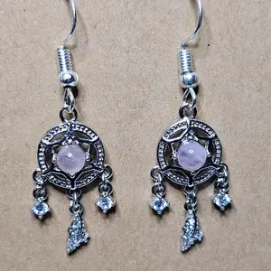 Rose Quartz Crystal Dream Catcher Earrings