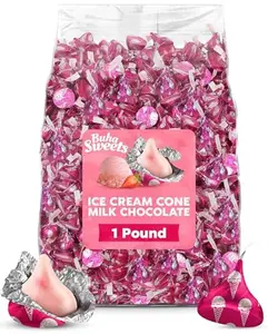 Bulk Strawberry Ice Cream Cone Flavored CandyKisses 1 Pound Bag - Bulk Individually Wrapped Milk Chocolate Candy for Parties, Buffets, Gifts, and Treats - 100 Pieces