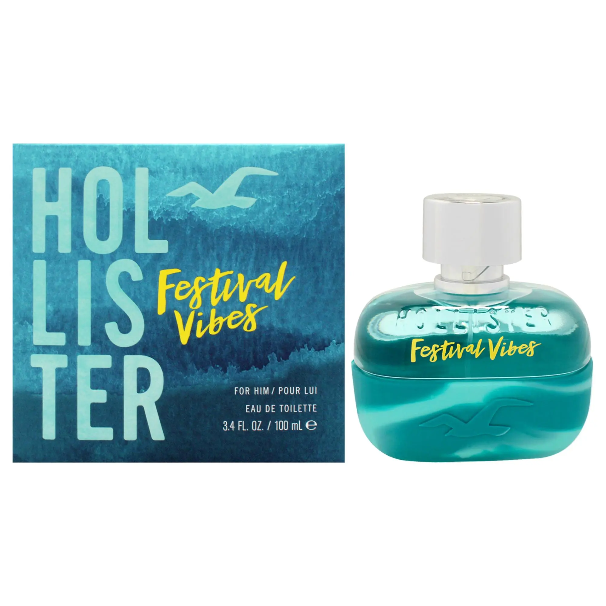 Hollister Festival Vibes Men's Eau de Toilette Spray - 3.4 oz (100ml), Fresh Vibe Scent to Invigorate Mood