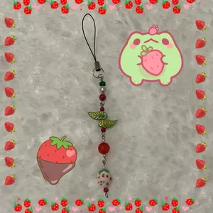White Strawberry Handmade Phone Charm - Durable Design for Smartphones & Cellphones with Fruit and Leaf Charms