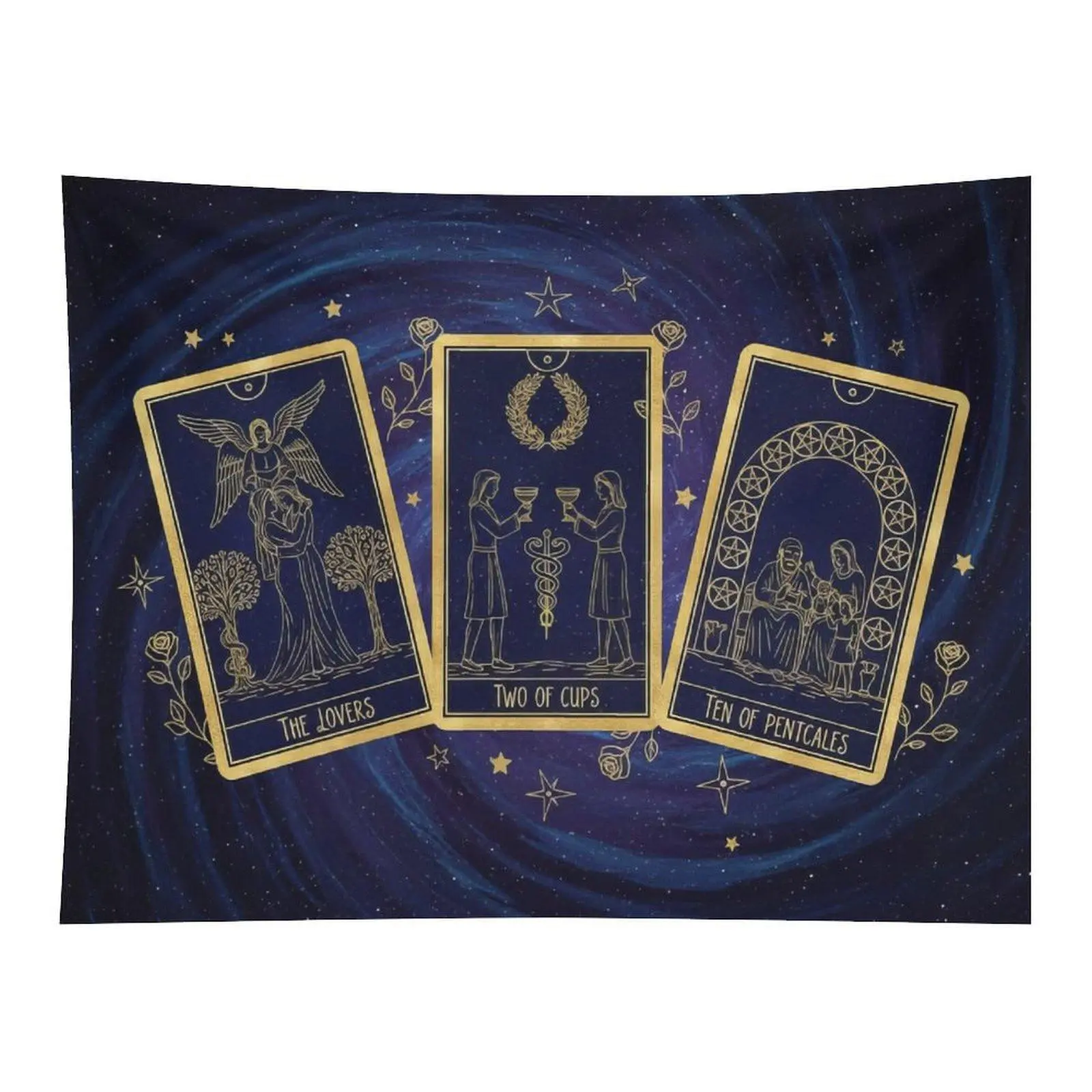 Mystic Witchy Dark Starry Rose Polyester Wall Tapestry - 3 Card Designs (The Lovers, 2 Of Cups, 10 Of Pentacles) - Anti-Wear Celestial Divination Home Decor for Tarot Altar, Bedroom Decor, Wall Backdrop