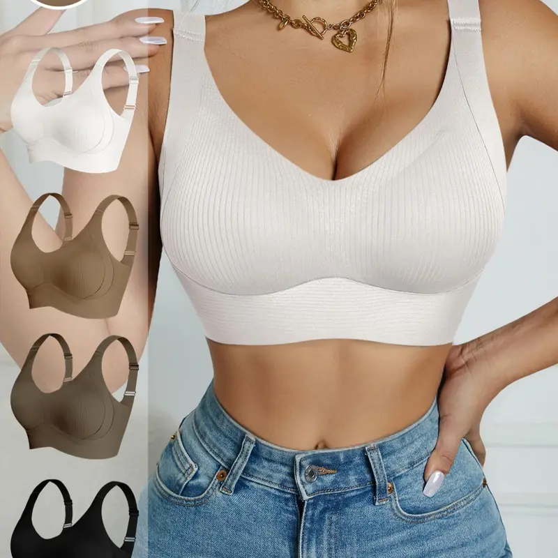 Women's Solid Wireless Bra, Wirefree Bra, Comfortable Breathable Backless Push Up Bra, Soft Supportive Lingerie for Daily Wear, Breathable Comfy Bra, Bra Pack