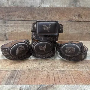 Men's Genuine Leather Handmade Embroidery Brown Belt Cinto Bordado Cafe-Cafe