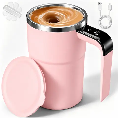 Self Stirring Coffee Mug, Electric Auto Mixing Cup for Coffee & Protein Shakes, Rechargeable, 13 oz Pink, Perfect for Office & Home Use