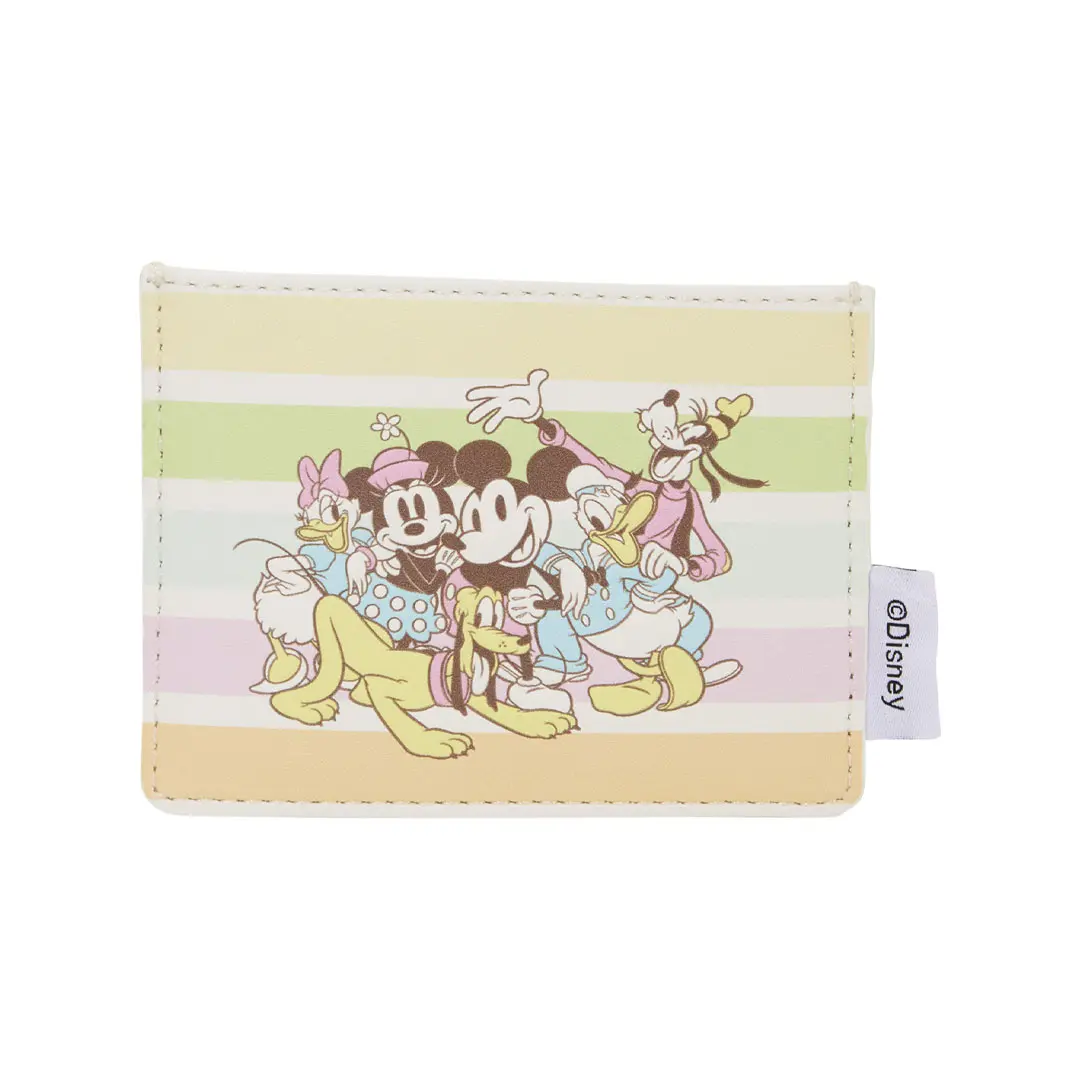 Loungefly Women's Faux Leather Casual Lightweight Disney Mickey & Friends Pastel Rainbow Stripes Zipper Card Holder with All-Over Graphic Print, Basic, Wallet, All-Over Print, Long Wallet, Cartoon Character Graphic Women's Wallets