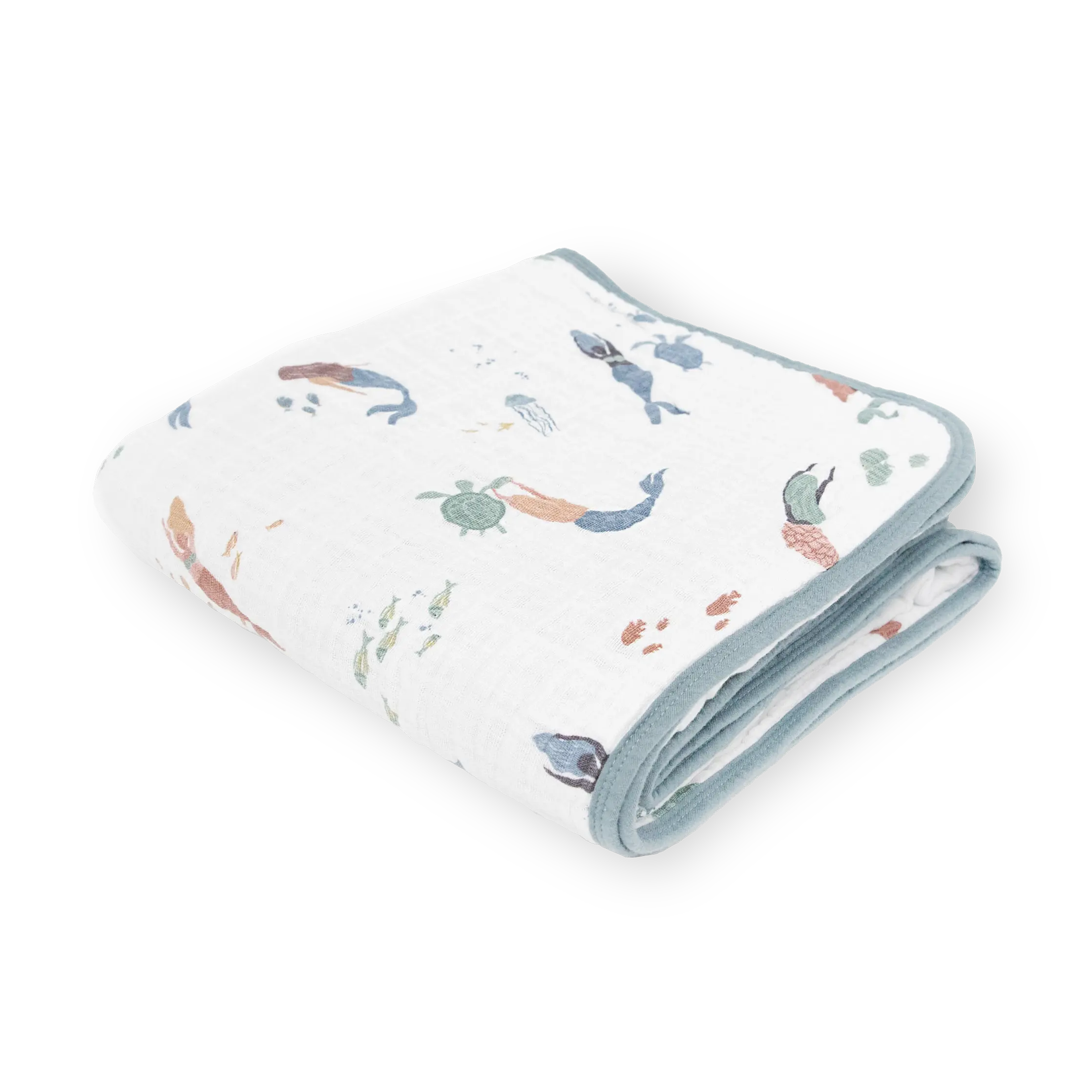 Original Cotton Muslin Quilted Quilt - Mermaids, Lightweight Breathable Bedding, Soft Breathable Bedspread, Stitched Quilt