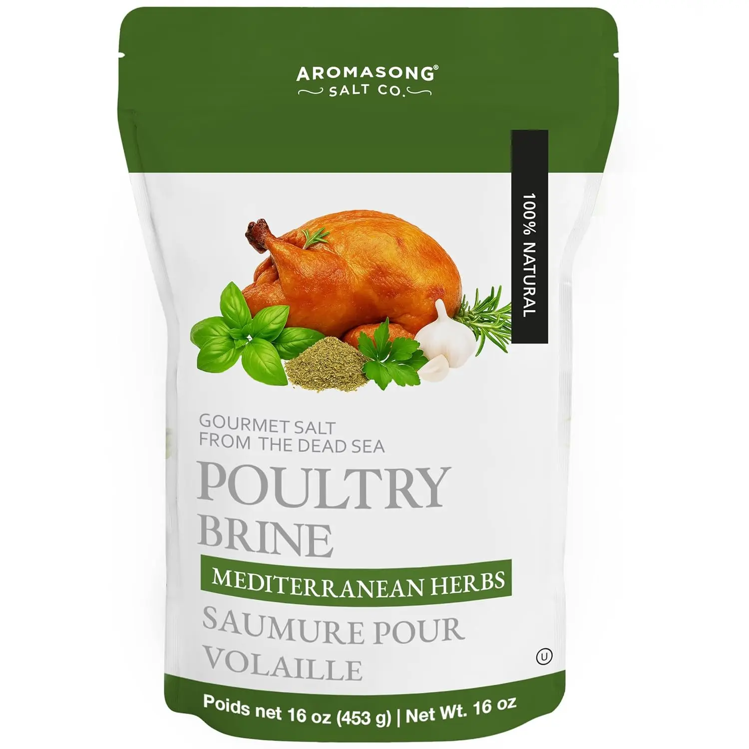 Aromasong 1lb Mediterranean Dead Sea Turkey Brine Spice Mix Bag - All-Natural Wet & Dry Brining Blend with Mediterranean Herbs - Boosts Flavor for Smoked, Oven-Roasted Turkeys - Ideal for Dry, Room-Temp Storage