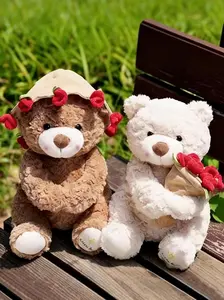 Bouquet Teddy Bear Plush Toy, Rose Bouquet Stuffed Animal, Romantic Flower Hat Bear Gift, Perfect for Birthdays & Holidays