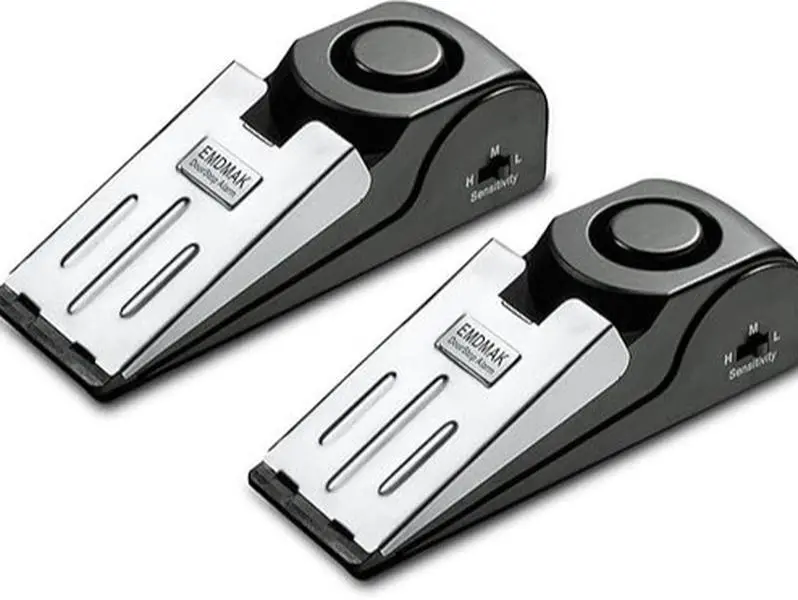 120dB Door Stop Alarm Security Stopper for Home, Hotel & Travel Safety (Black, 2 Pack)