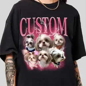 CUSTOM Dog Photo Shirt- 90s Pet TShirt- Bootleg Rap Tee Customized Retro T-Shirt- Pet Portrait - Picture Memorial Gift- Valentine Gift CT25123003