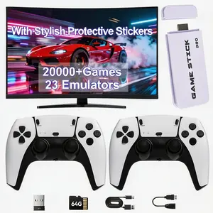 2026 upgraded retro gaming console with classic games and 23 emulators, HDMI plug-and-play game stick for TV, includes dual 2.4 GHz wireless controllers and skin stickers (64 GB)