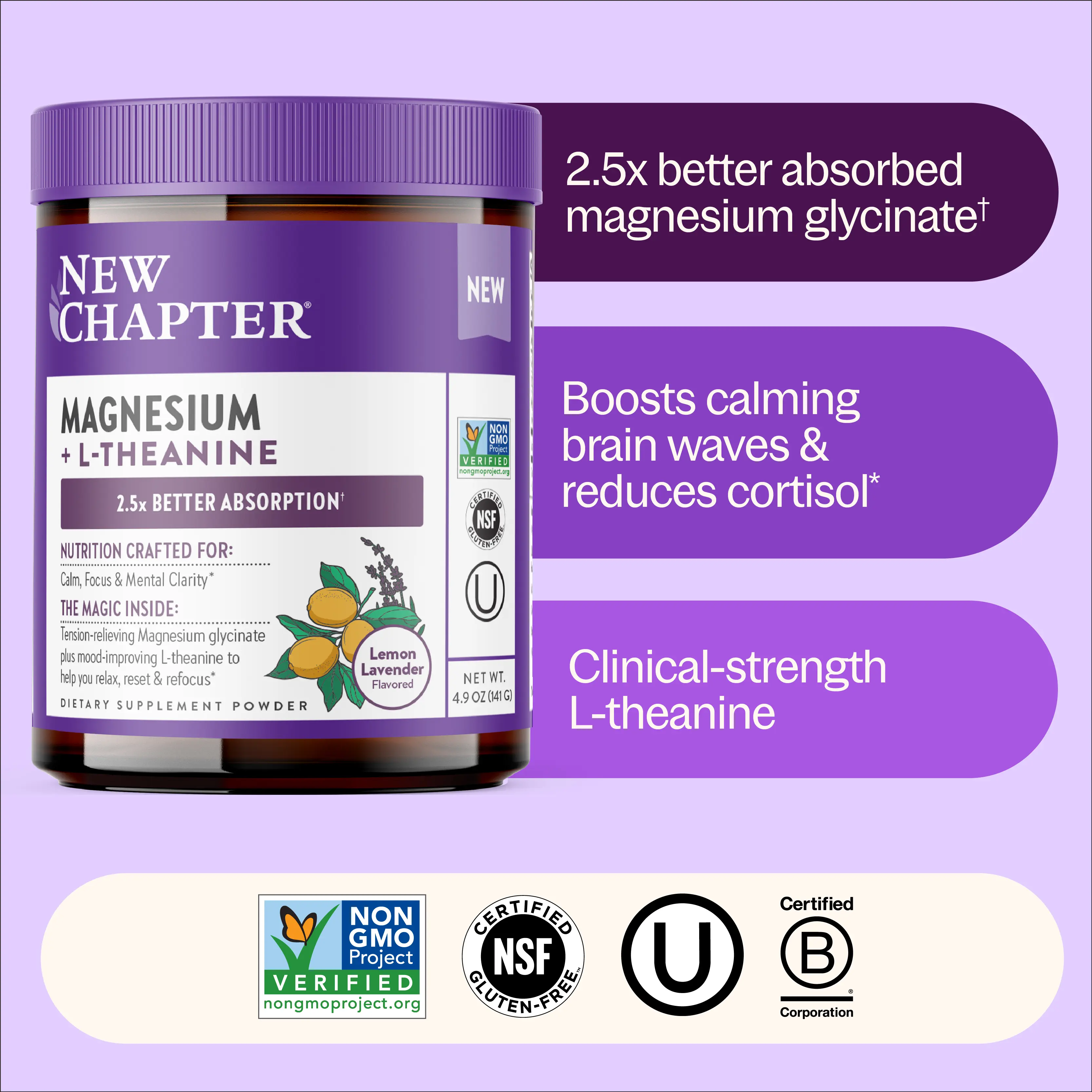 Magnesium + L-Theanine Powder for Mental Clarity, Calm & Muscle Recovery Supplement