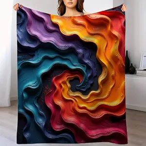 Thickened Soft Flannel Blanket - Four Seasons Luxury Bedspread/Sofa Cover - Machine Washable Comfortable Home Decor, Purple, Orange, Red, Yellow, Teal - Perfect Housewarming Gift, Abstract Swirl Pattern, High-Quality Material, Modern Home