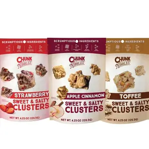 Chunk Nibbles Variety Snack Pack - Strawberry, Apple Cinnamon, Toffee Clusters - Gourmet Sweet & Salty Treat - Handcrafted, No Artificial Colors - 4.25oz Resealable Pouch (3 Pack)