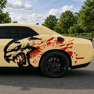 Challenger Charger XL Rear Side Decal Kit Bloody Hellcat Savage Big Cat Head Decal Pair Left & Right High-Quality Vinyl Weather-Resistant UV-Proof