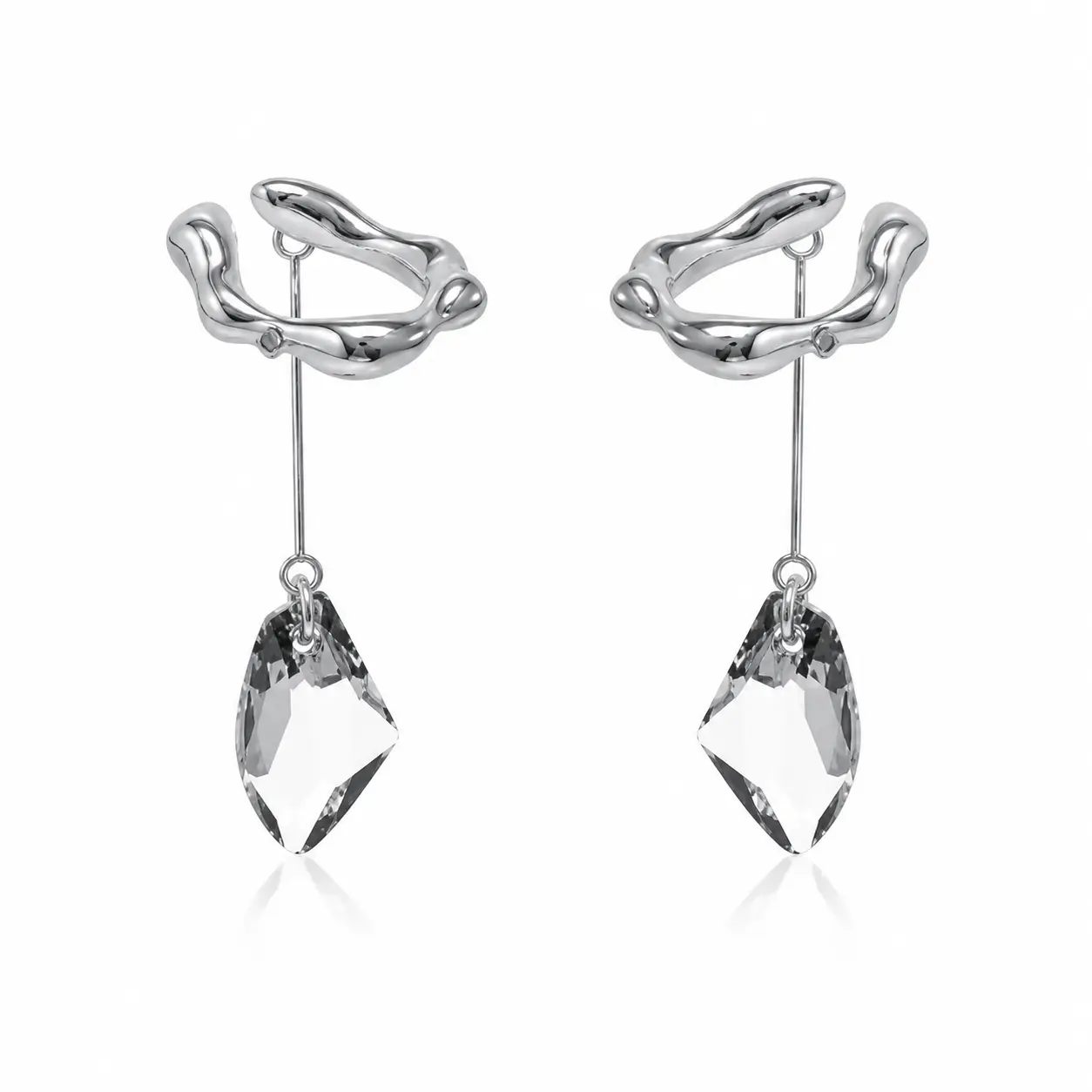 KVK Elegant Crystal Drop Earrings for Women, Silver Dangle Earrings with Sparkling Charm for Daily Wear & Special Occasions, Ear Crystals