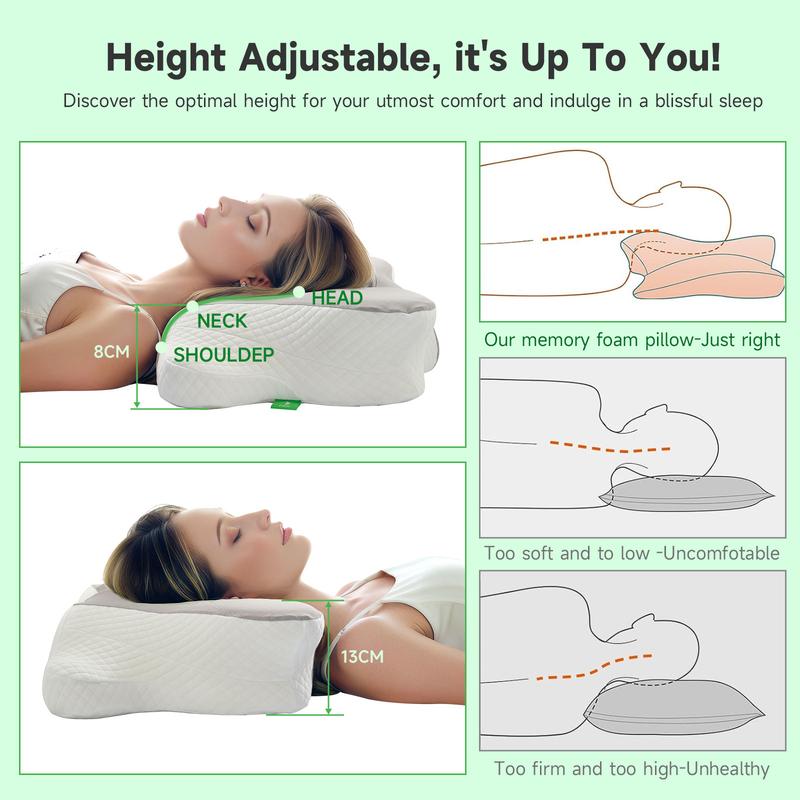VIZIM Ergonomic Infinity Pillow Memory Foam Pillow with Dual Height Neck Support, Cooling Breathable Cover, Certified Orthopedic Pillow for Side & Back Sleepers