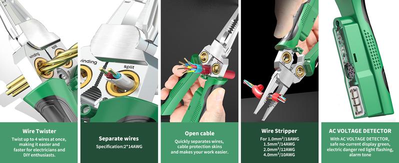 SEESE 8 In 1 Wire Stripper Twister - Multi-Function Pliers for 12V to 250V Live, Null, Hot Wire, Audible & Flashing LED Alarms,easy to use,Professional,Home Improve,DIY Projects,Perfect Christmas & New Year Gift Idea