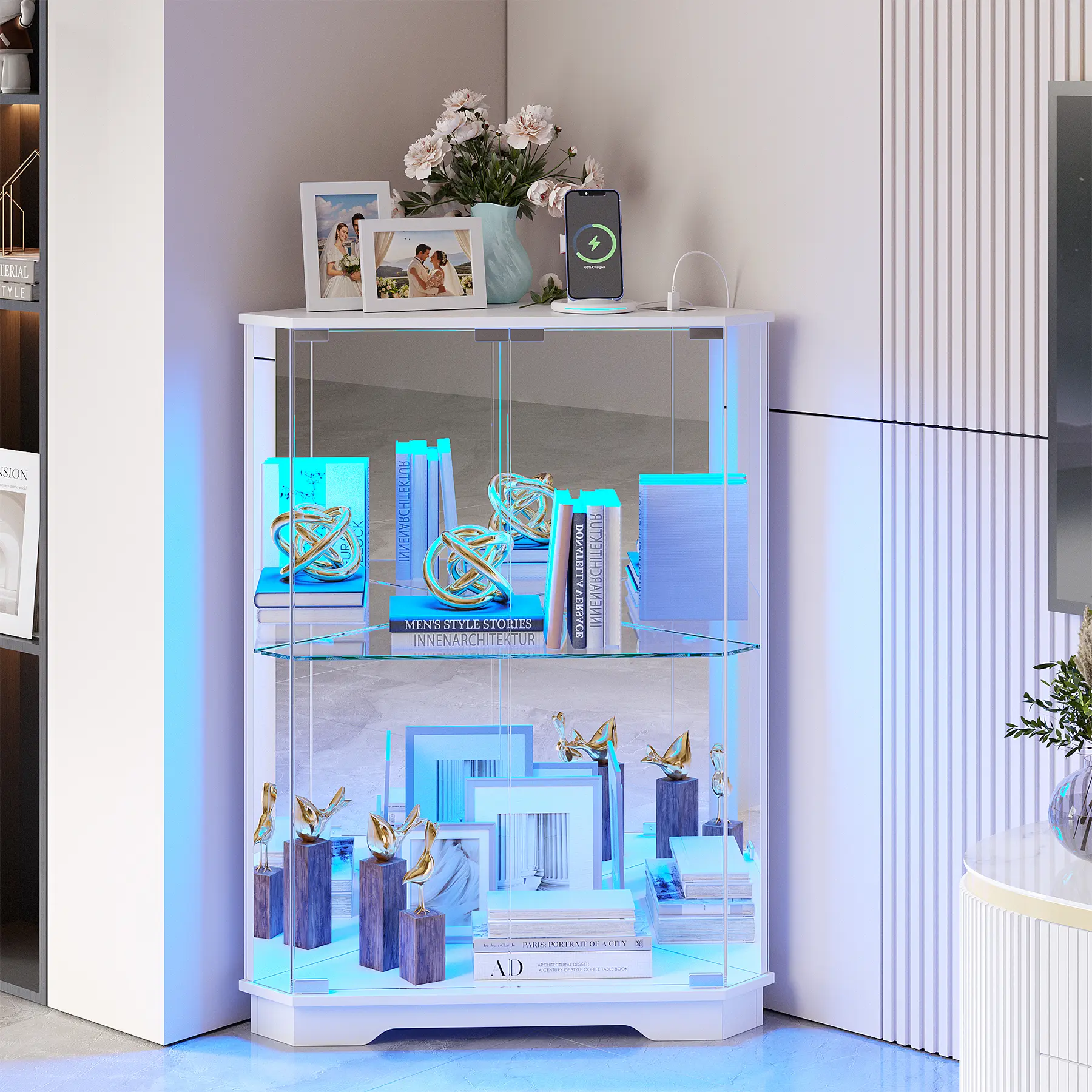 Dystler Corner Display Cabinet with Glass Doors, Small Display
