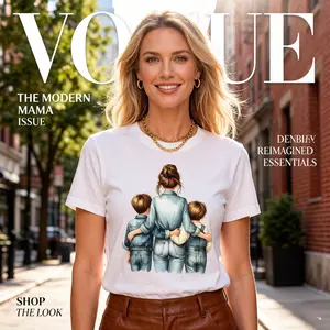 Mother's Warm Pattern Printed T-shirt, Summer & Spring Short Sleeve Crew Neck Casual Top, Women's White CLL T-shirt, 100% Pure Cotton, Fitted, Hand Wash, Mother's Day Gift - Cute, Crewneck