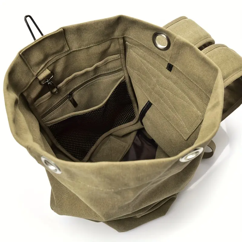 Casual Canvas Travel Backpack for Men, Large-Capacity Lightweight Foldable Rucksack with Multiple Compartments and Button Closure, Buttons, Multi-Function, Adjustable Shoulder Strap, Hiking, Other, Hand Wash Only